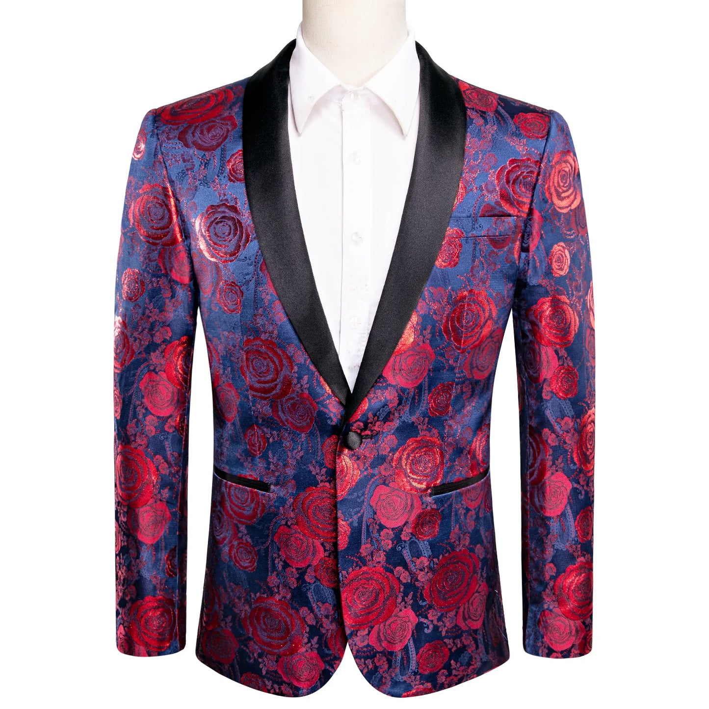 Red Roses In Blue Tuxedo Jacket