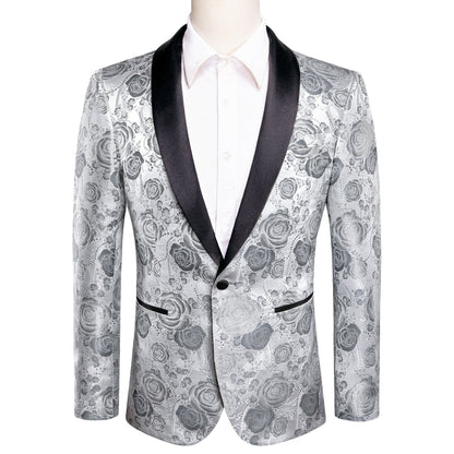 Gray Roses In White Tuxedo Jacket