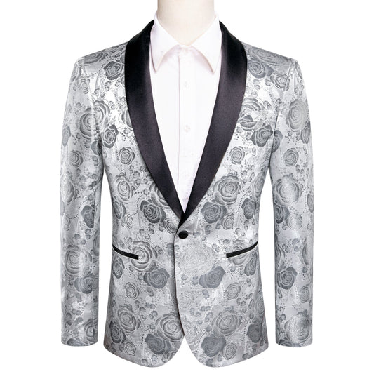 Gray Roses In White Tuxedo Jacket