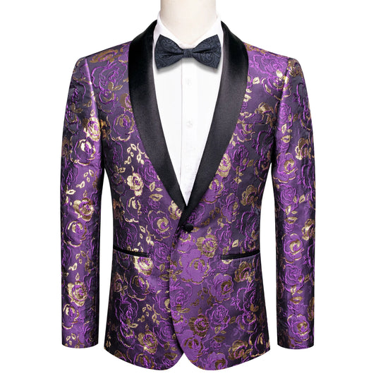 Gold and Purple Roses Tuxedo Jacket - Masculine Clothes