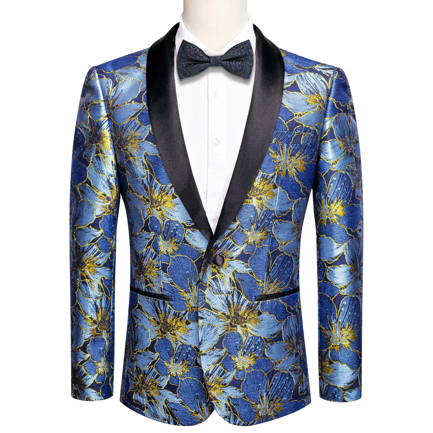 Yellow Floral with Blue Leaves Tuxedo Jacket