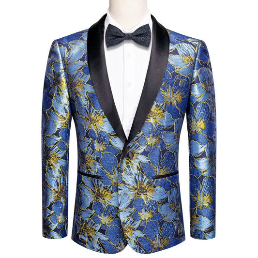 Yellow Floral with Blue Leaves Tuxedo Jacket - Masculine Clothes