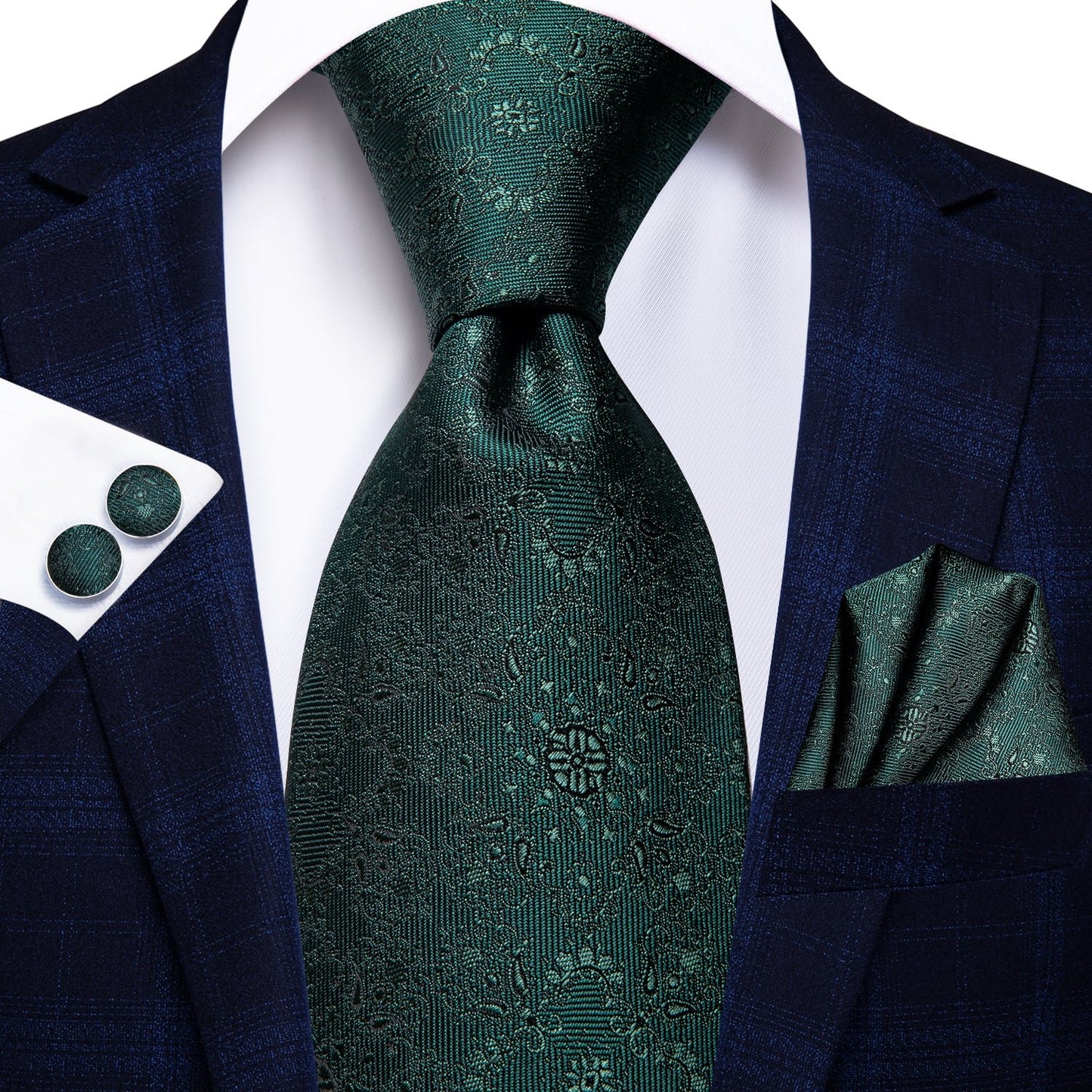 Dark Green Floral Paisley XL Tie Set - Masculine Clothes