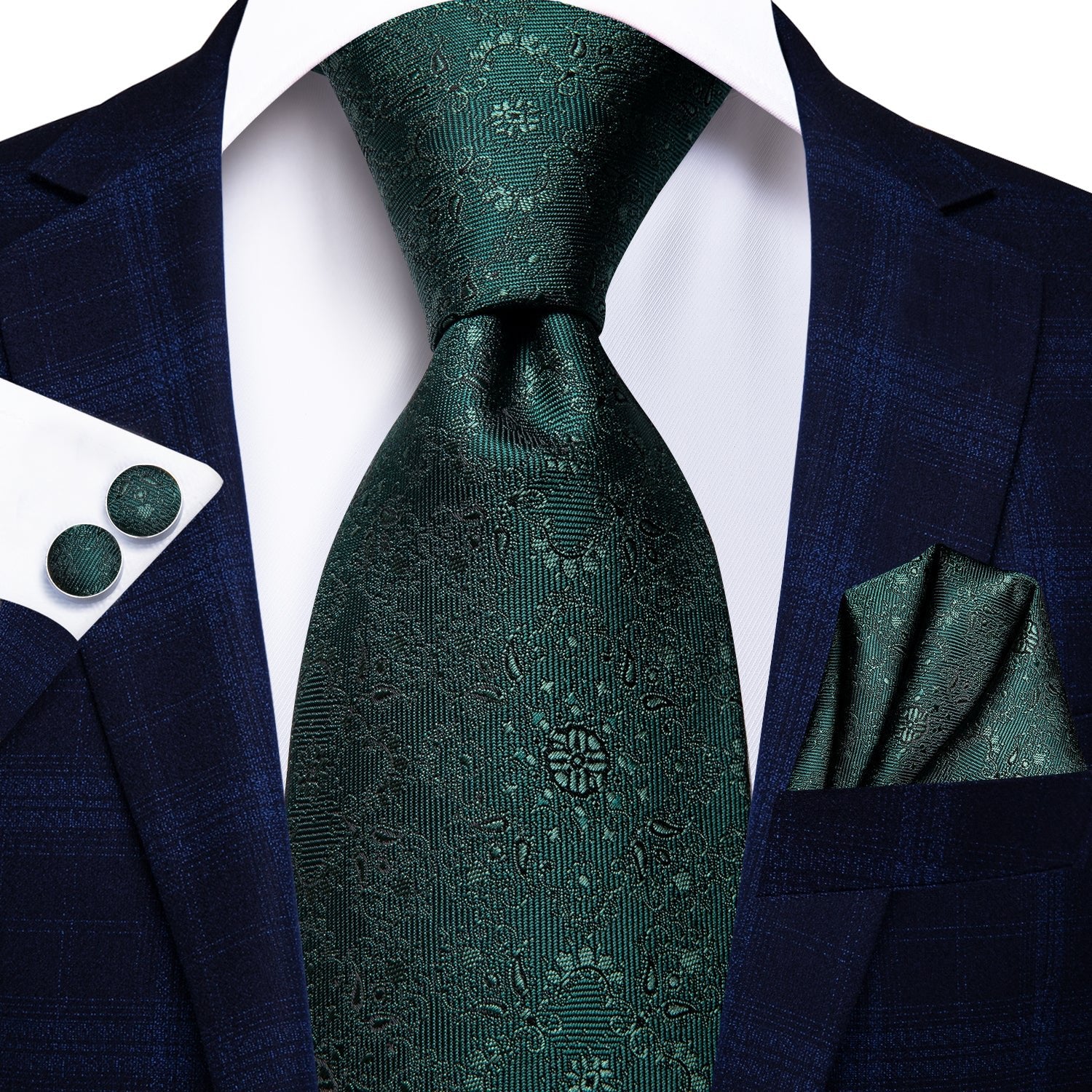 Dark Green Floral Paisley XL Tie Set - Masculine Clothes