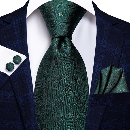 Dark Green Floral Paisley XL Tie Set - Masculine Clothes