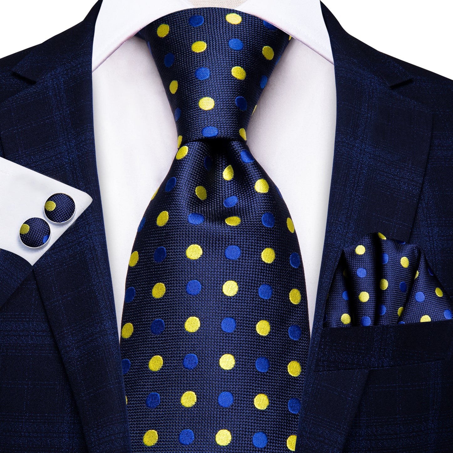Polka Dots Yellow and Blue XL Tie Set
