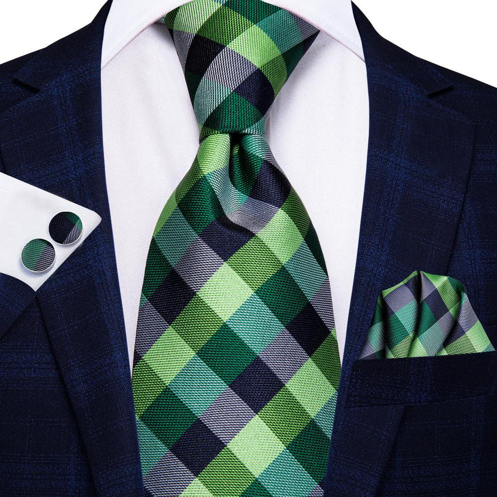 Black and Green Checkered XL Tie Set - Masculine Clothes