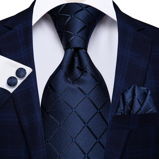 Blue Squares XL Tie Set with Brooch