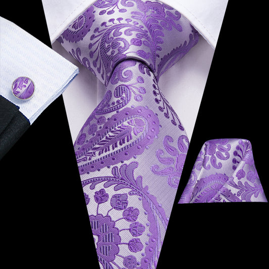 Purple Floral In Silver XL Tie Set - Masculine Clothes