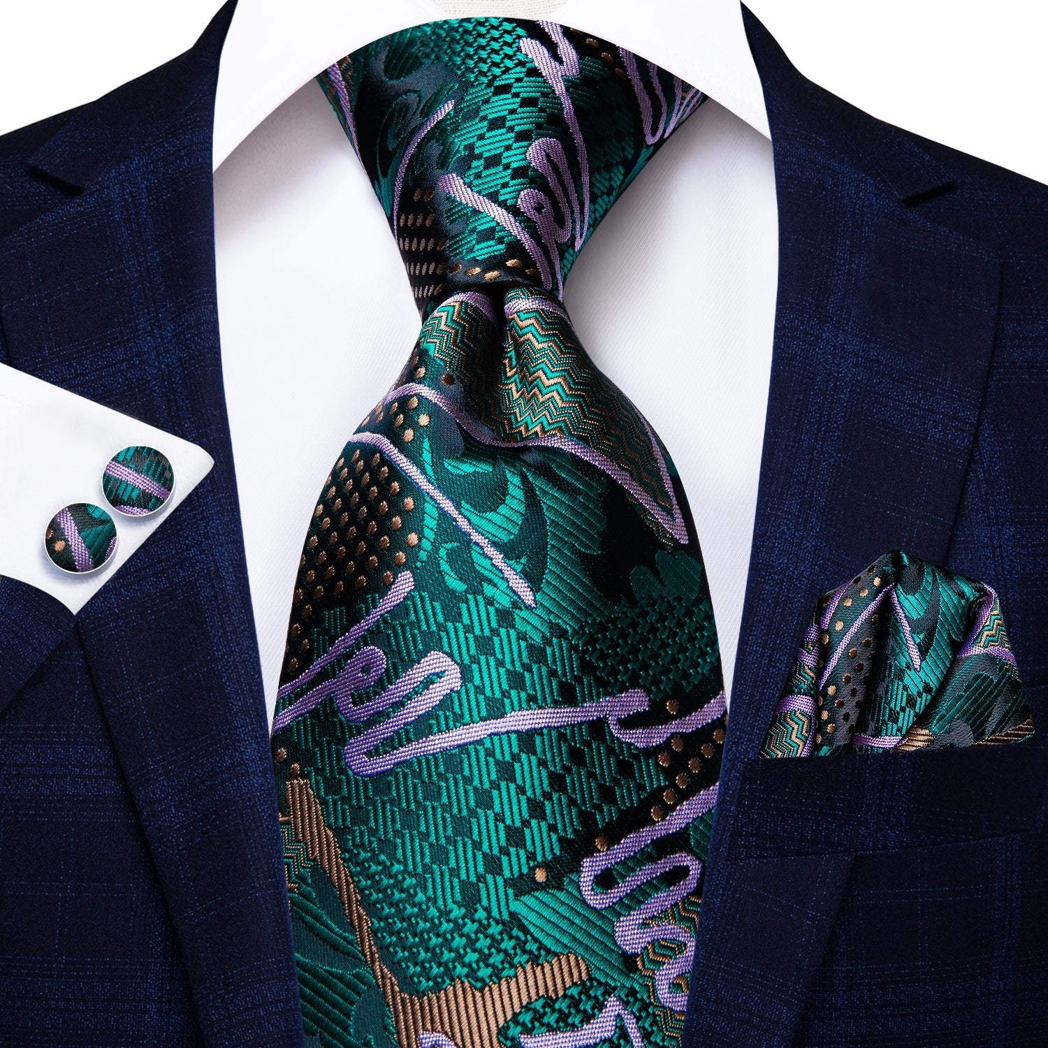 Purple and Green Silk XL Tie Set - Masculine Clothes