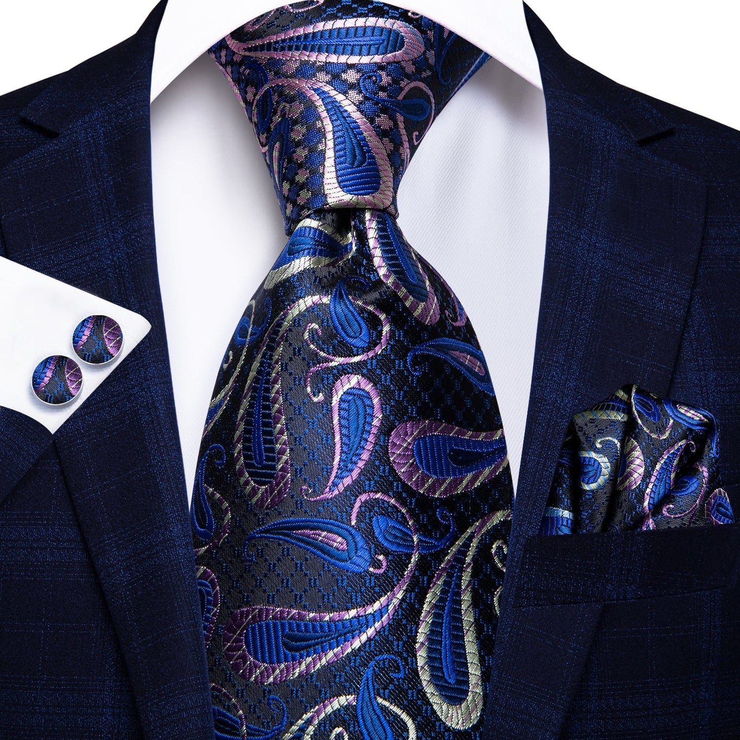 Blue Petals Silk XL Tie Set - Masculine Clothes