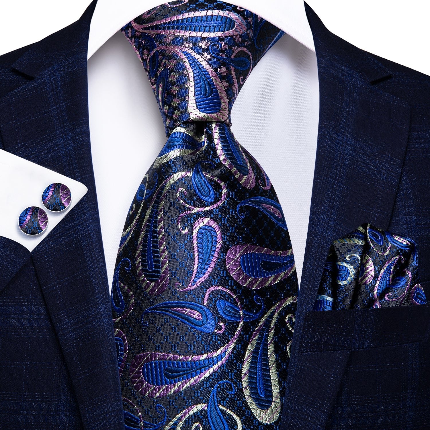 Blue Petals Silk XL Tie Set - Masculine Clothes