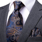 Dark Blue Floral XL Tie Set in Gold