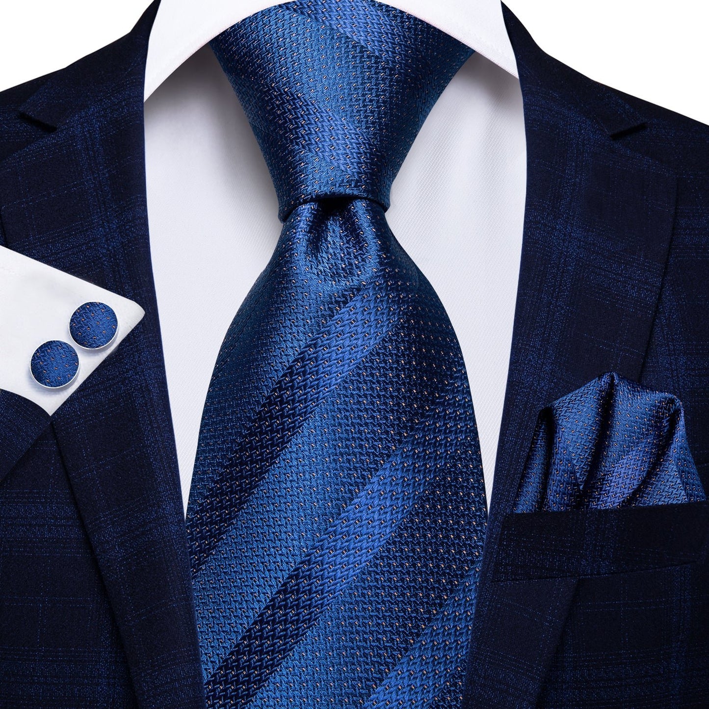 Silver and Blue Striped Silk Tie Set - Masculine Clothes