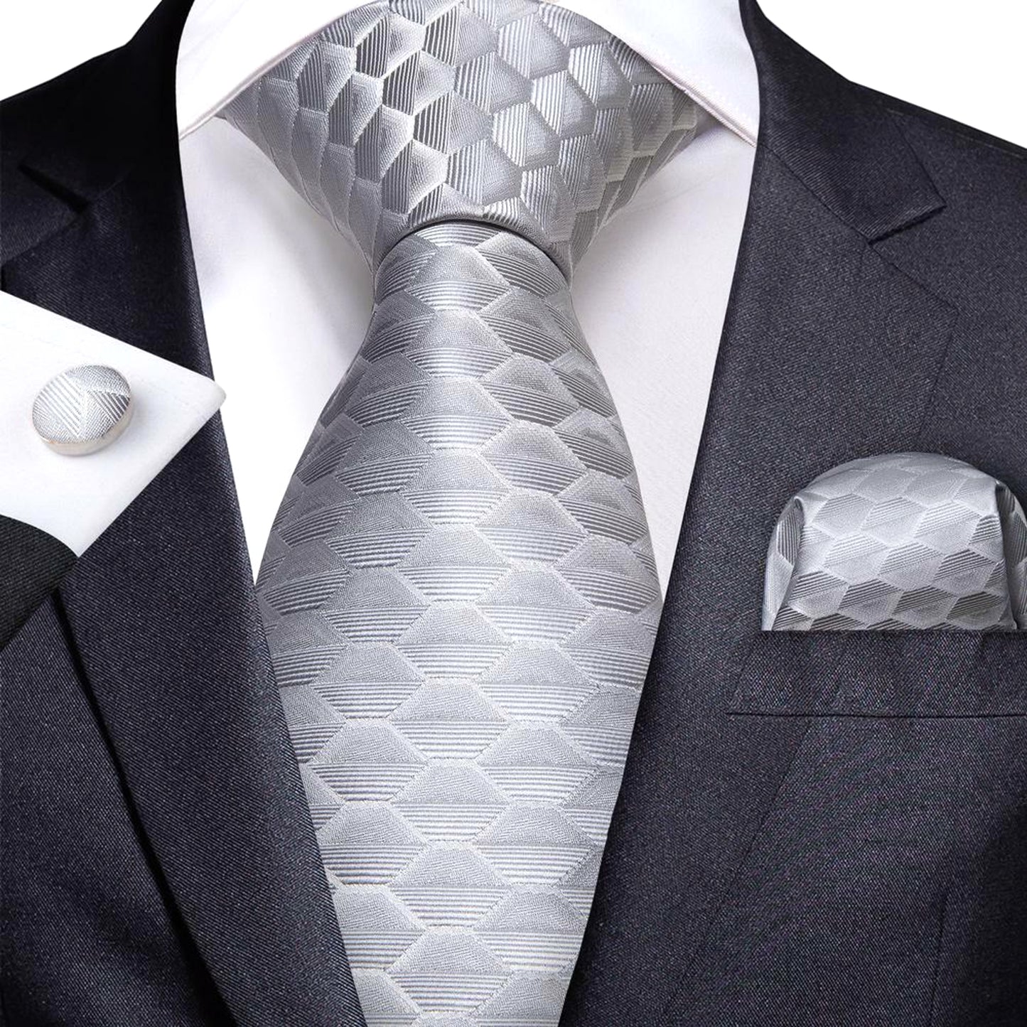 Silver Fish Scales Silk Tie Set