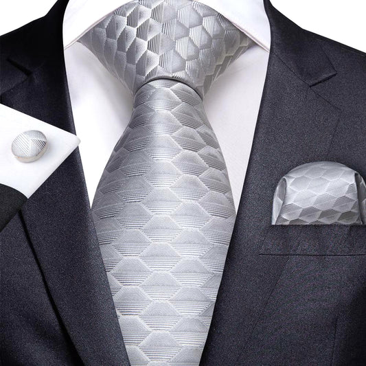 Silver Fish Scales Silk Tie Set