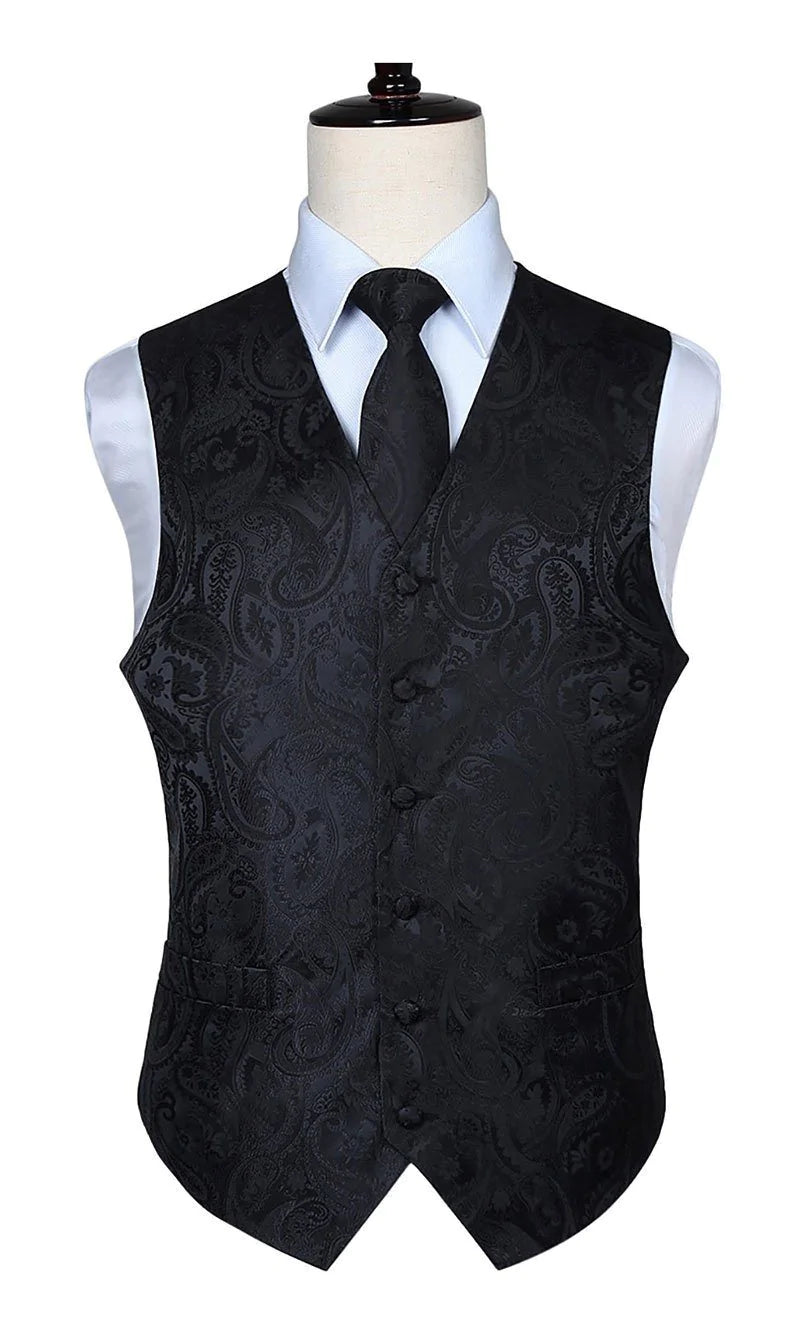 Black Paisley Vest Set with Tie Ring